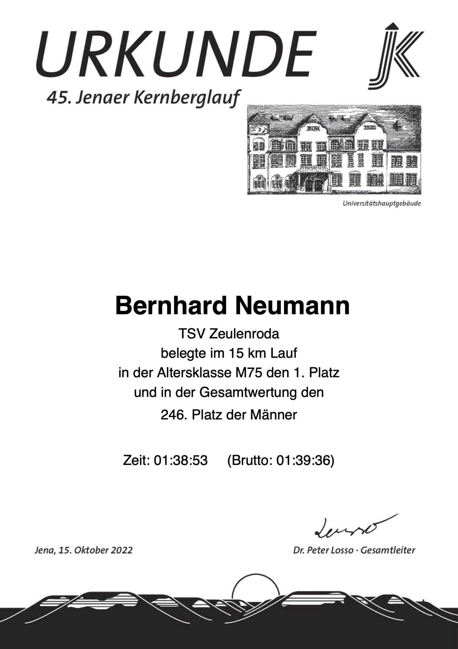 Urkunde Bernhard Neumanns 45. Kernberglauf